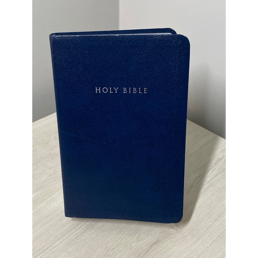 NIV Holy Bible Zondervan Navy Blue Leather Look Silver Gilt Edges Christian Gift